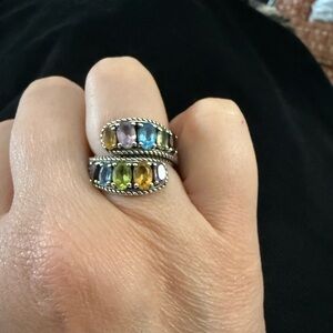 Effy Sterling Silver Bypass Ring with Multicolor Gemstones, size 7